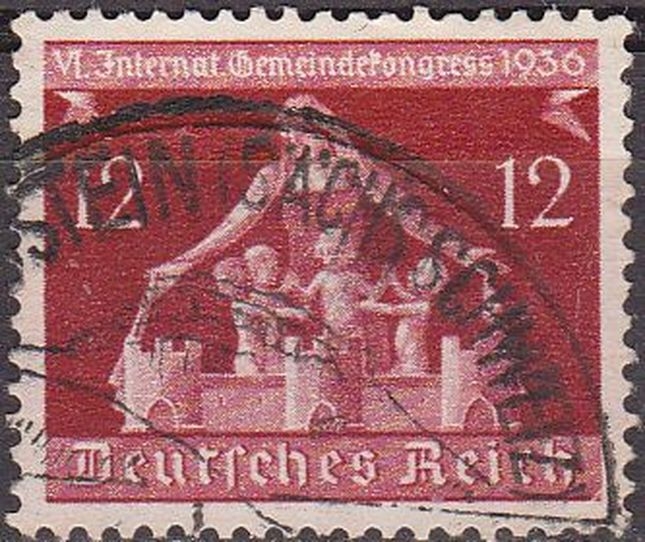 Alemania 1936 Scott 475 Sello º Congreso de Comunidades Alemanas 12 Michel619 Deutsches Reich Allemagne Duitsland Germania Germany Alemagne Deutschland